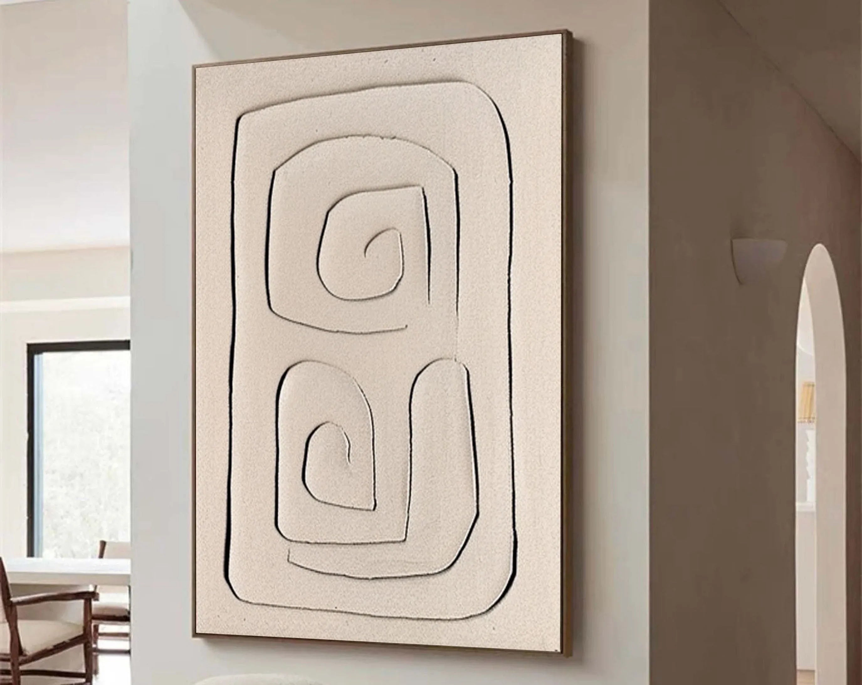 Mono Swirl Block-Wabi Sabi Abstract Wall Art with Spiral Minimalist Texture