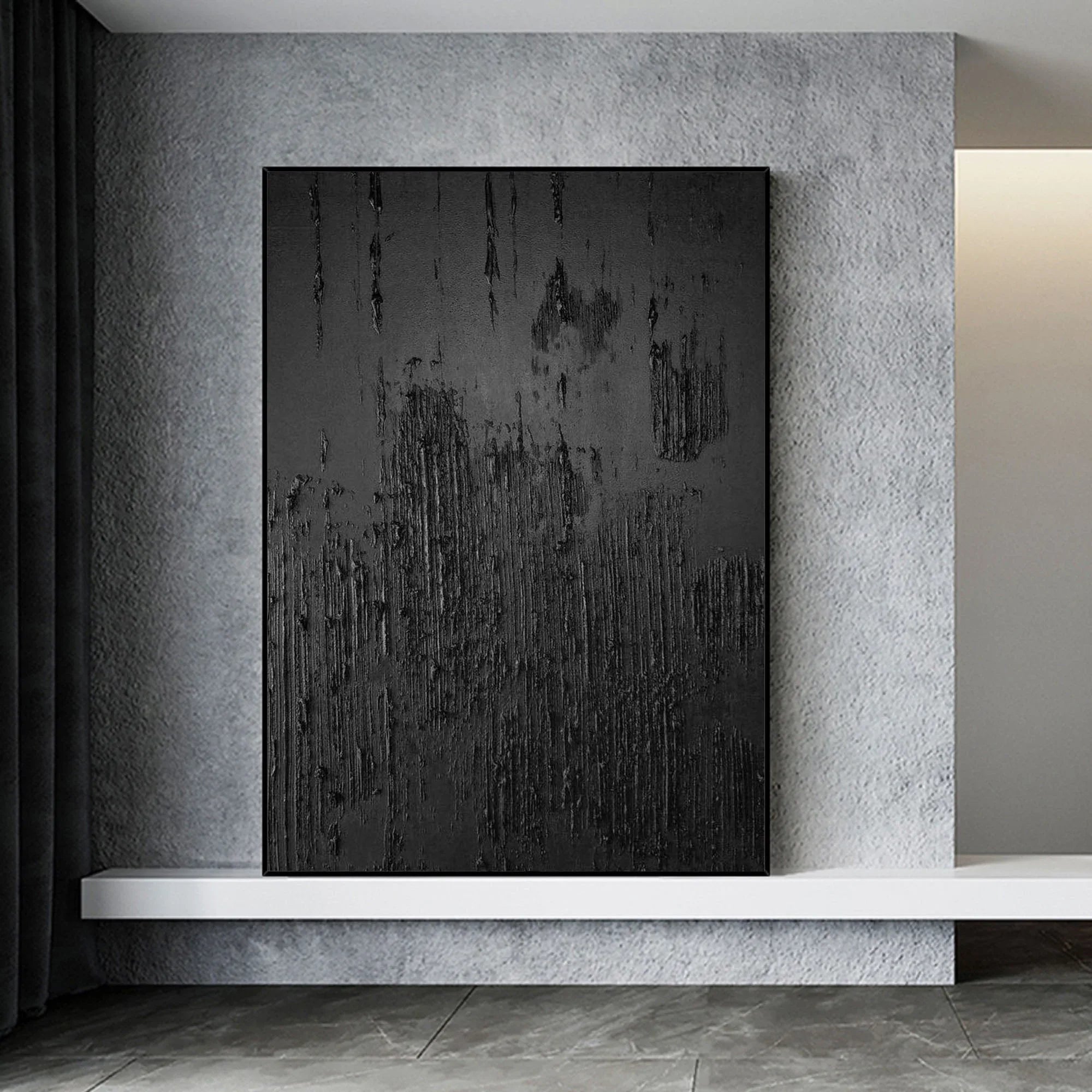 Liquid Metal Maze-Modern Textured Minimalist Black Abstract Wall Art