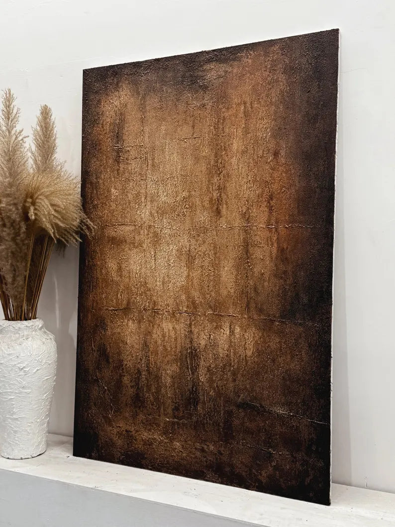 Bronze Silence – Large Textured Wabi-Sabi Abstract Canvas Art#AB14062