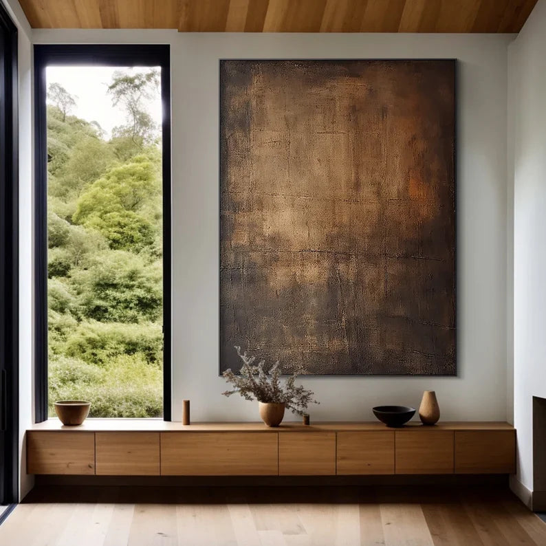Bronze Silence – Large Textured Wabi-Sabi Abstract Canvas Art#AB14062