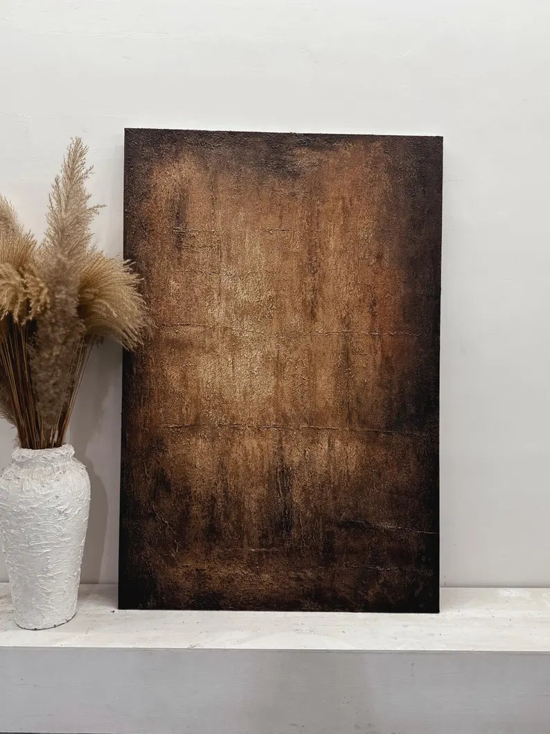 Bronze Silence – Large Textured Wabi-Sabi Abstract Canvas Art#AB14062
