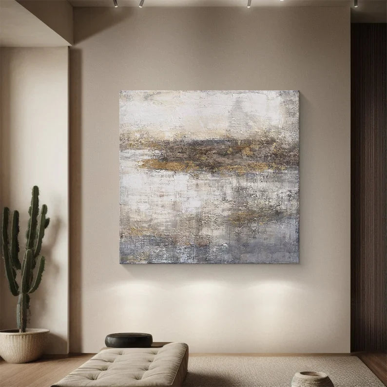 Fading Echoes – Neutral Textured Wabi-Sabi Abstract Canvas Art#AB14060
