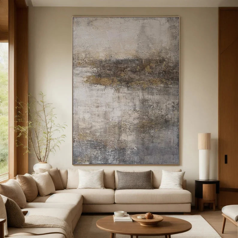 Fading Echoes – Neutral Textured Wabi-Sabi Abstract Canvas Art#AB14060