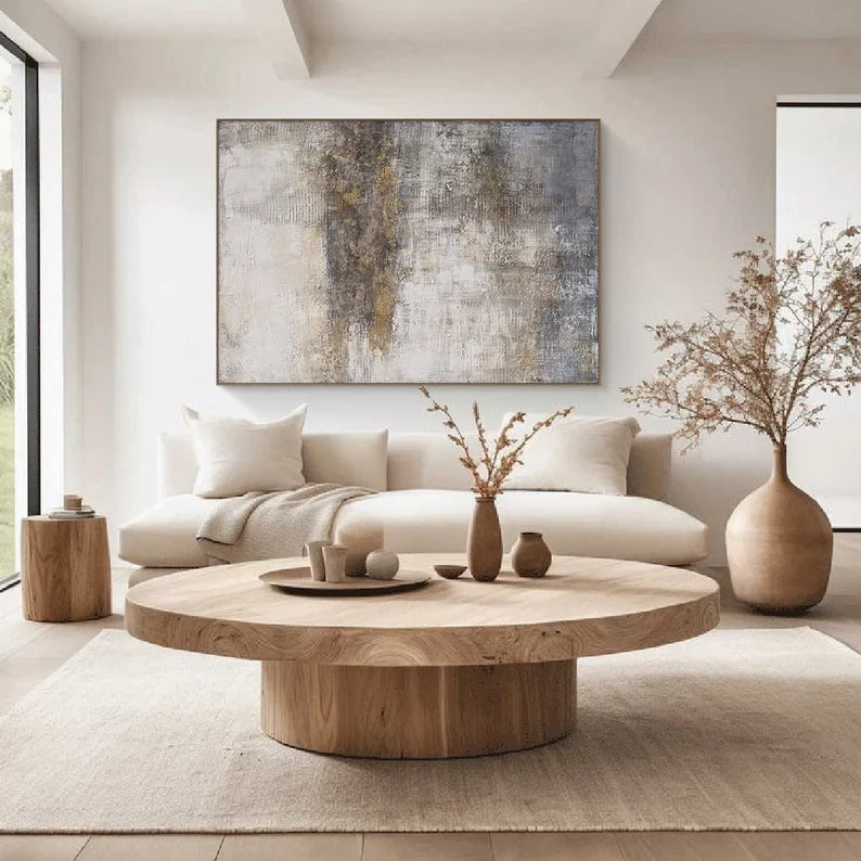 Fading Echoes – Neutral Textured Wabi-Sabi Abstract Canvas Art#AB14060