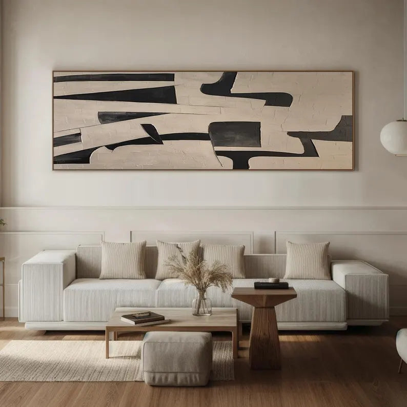 Monochrome Geometry – Textured Black and Neutral Abstract Wall Art#AB14059