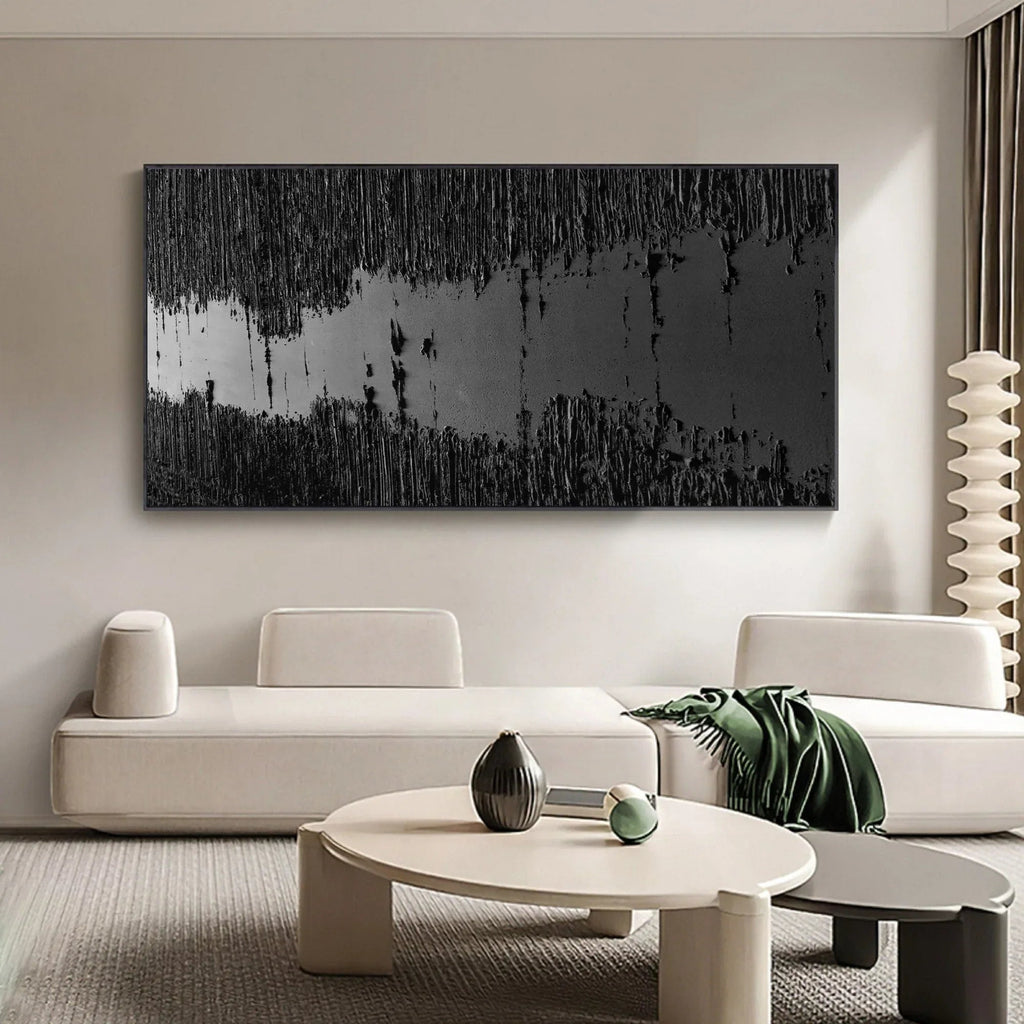Fracture Flow-Black River Stripe Texture Abstract Wall Art in Modern Home Decoration