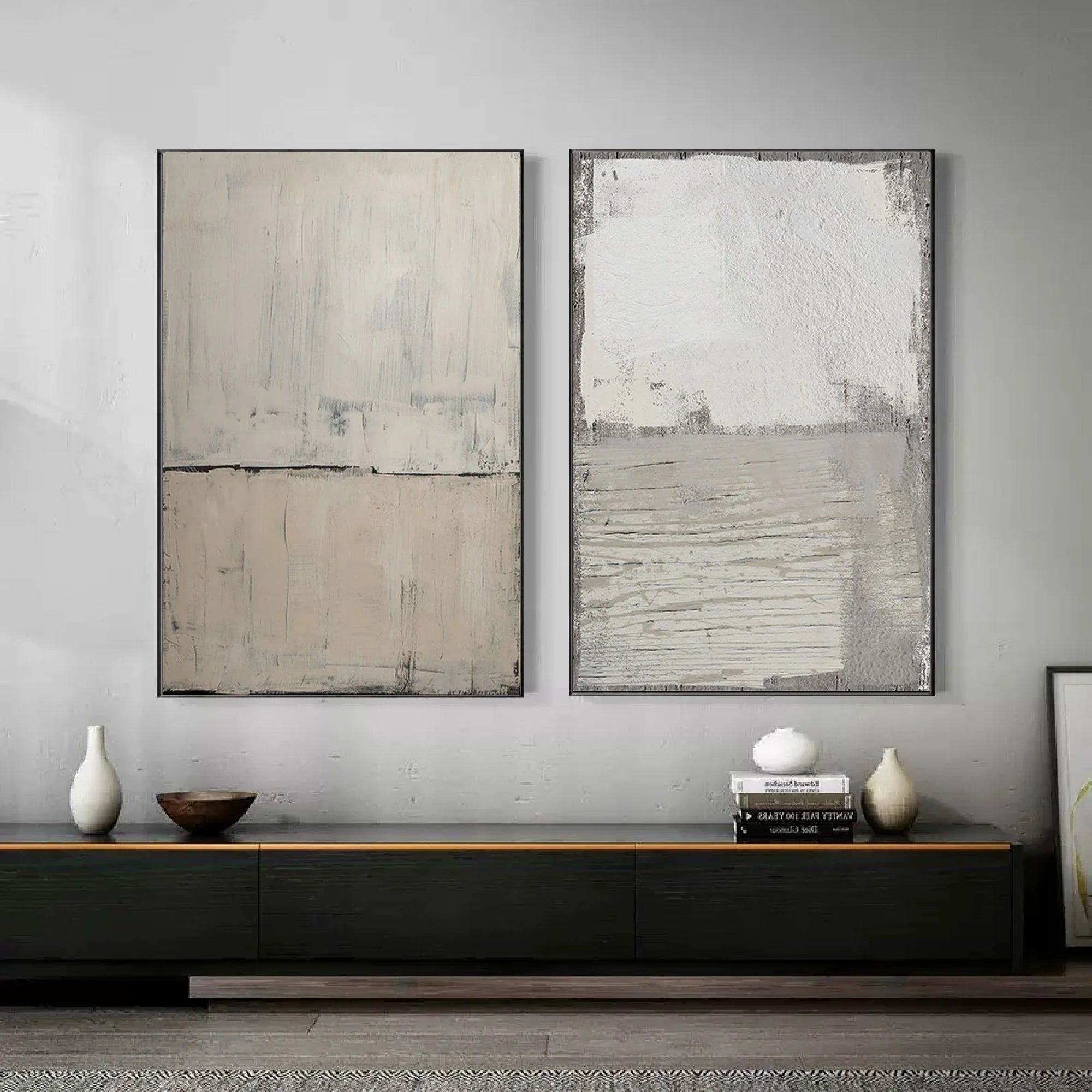 Neutral Duo Flow-Minimalist Duo-Textured Abstract Canvas Set OF 2