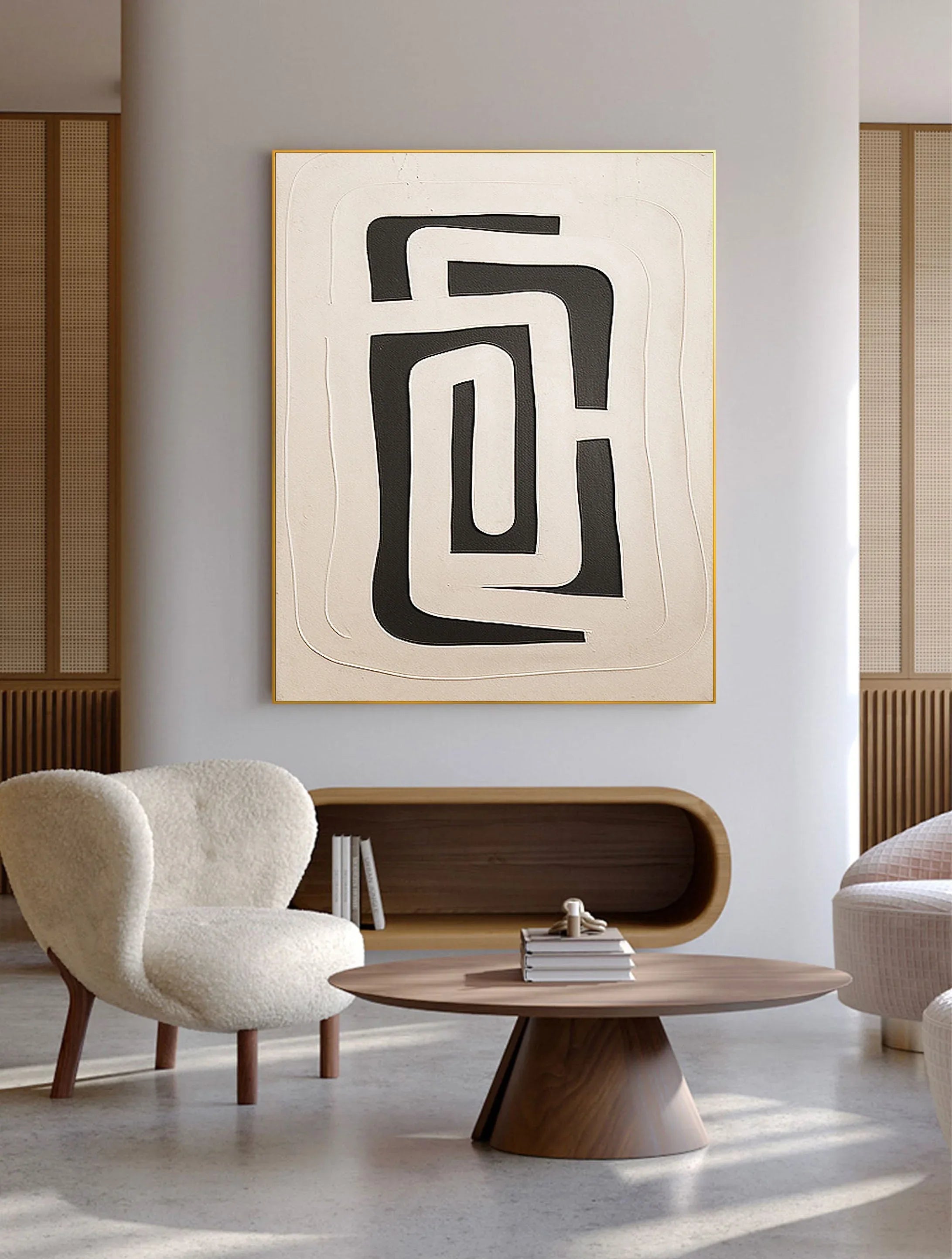 Dual Geometry-Modern Hand Drawn Geometric Black and White Wabi Sabi Abstract Wall Art