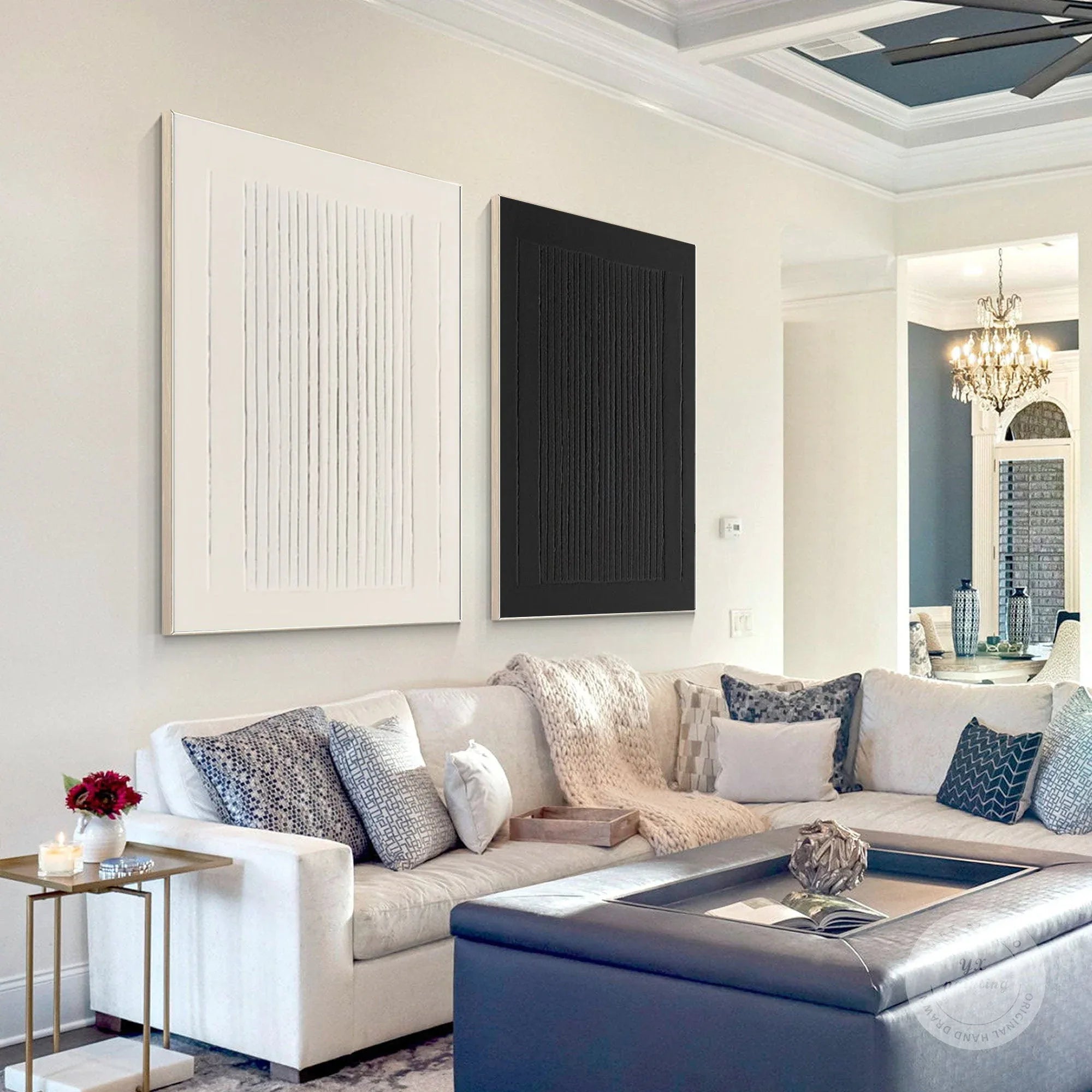 Dual Symmetry SET OF 2-Modern Minimalist Geometric Vertical Stripes Texture Abstract Wall Art