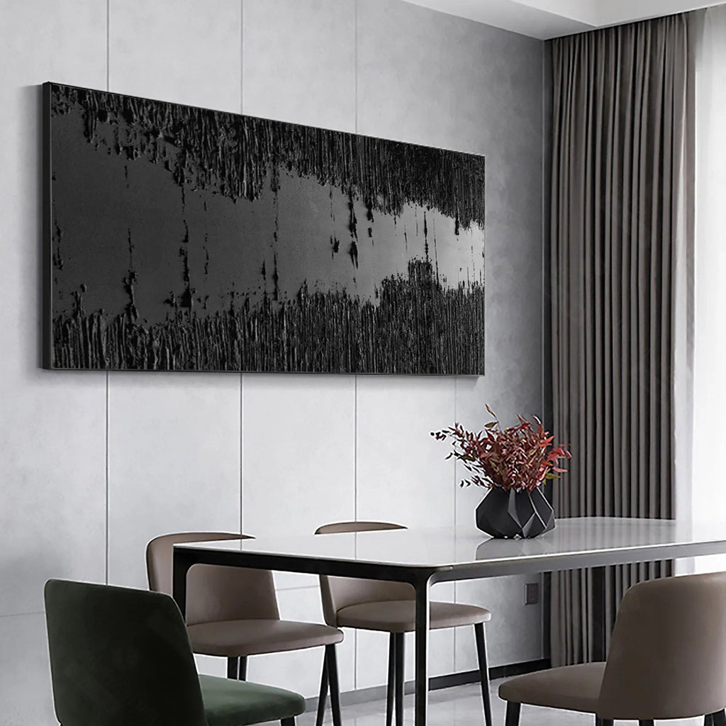 Midnight Echo-Minimally Abstract Thick Black Textured Oil Painting Wall Art