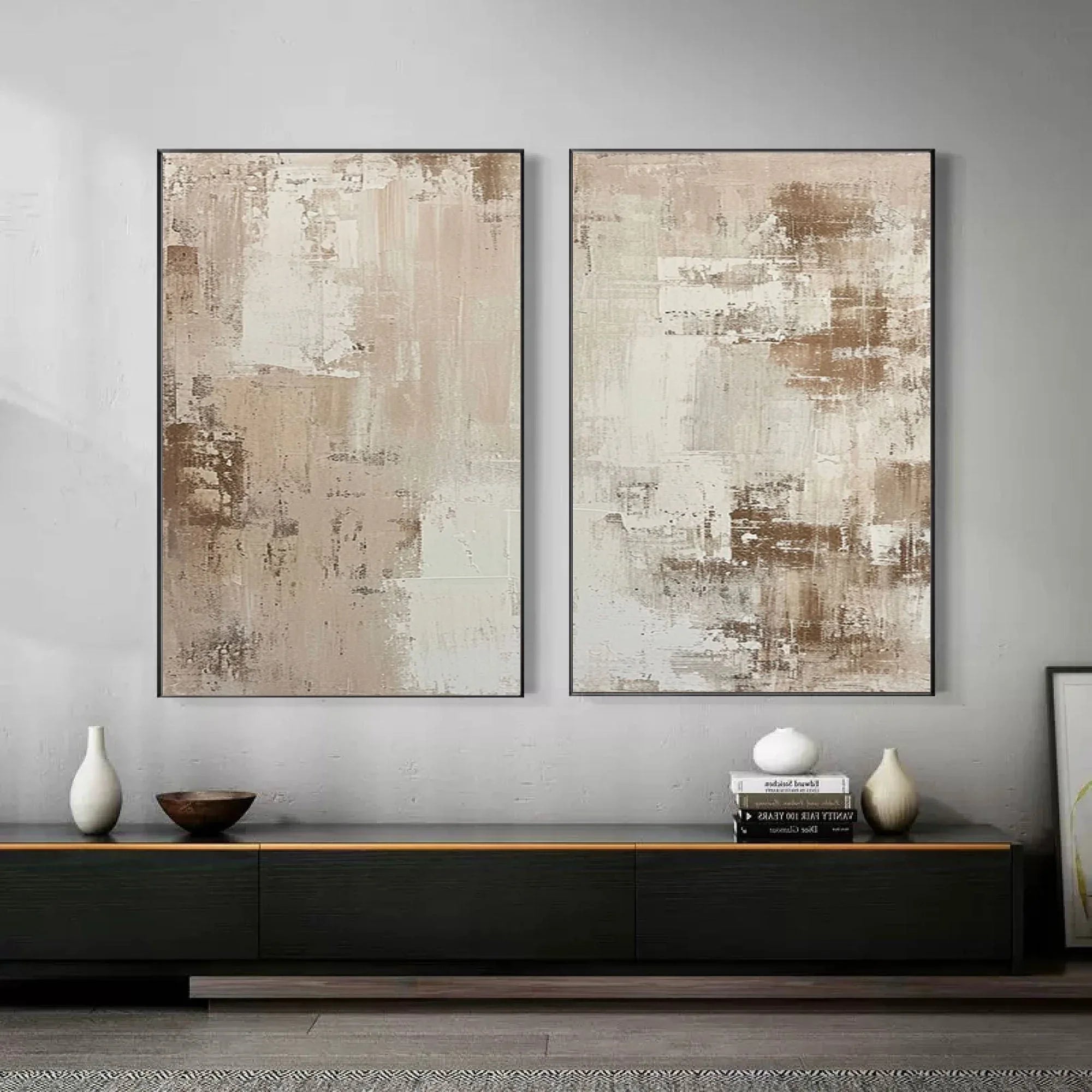 Abstract Elegance- Neutral Textured Canvas Set SET OF 2