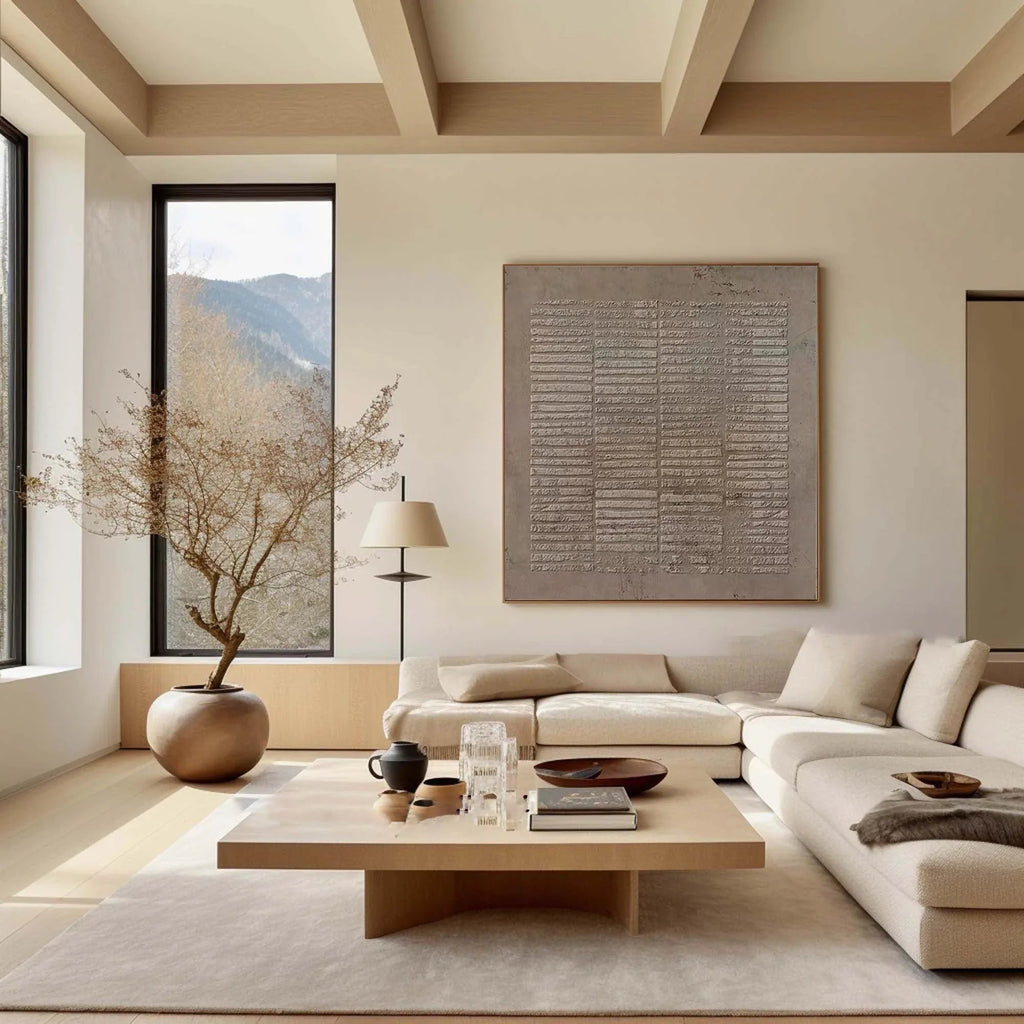 Serene Textures-Hand Drawn Light Brown Geometric Vertical Stripe Wall Art#WB11002