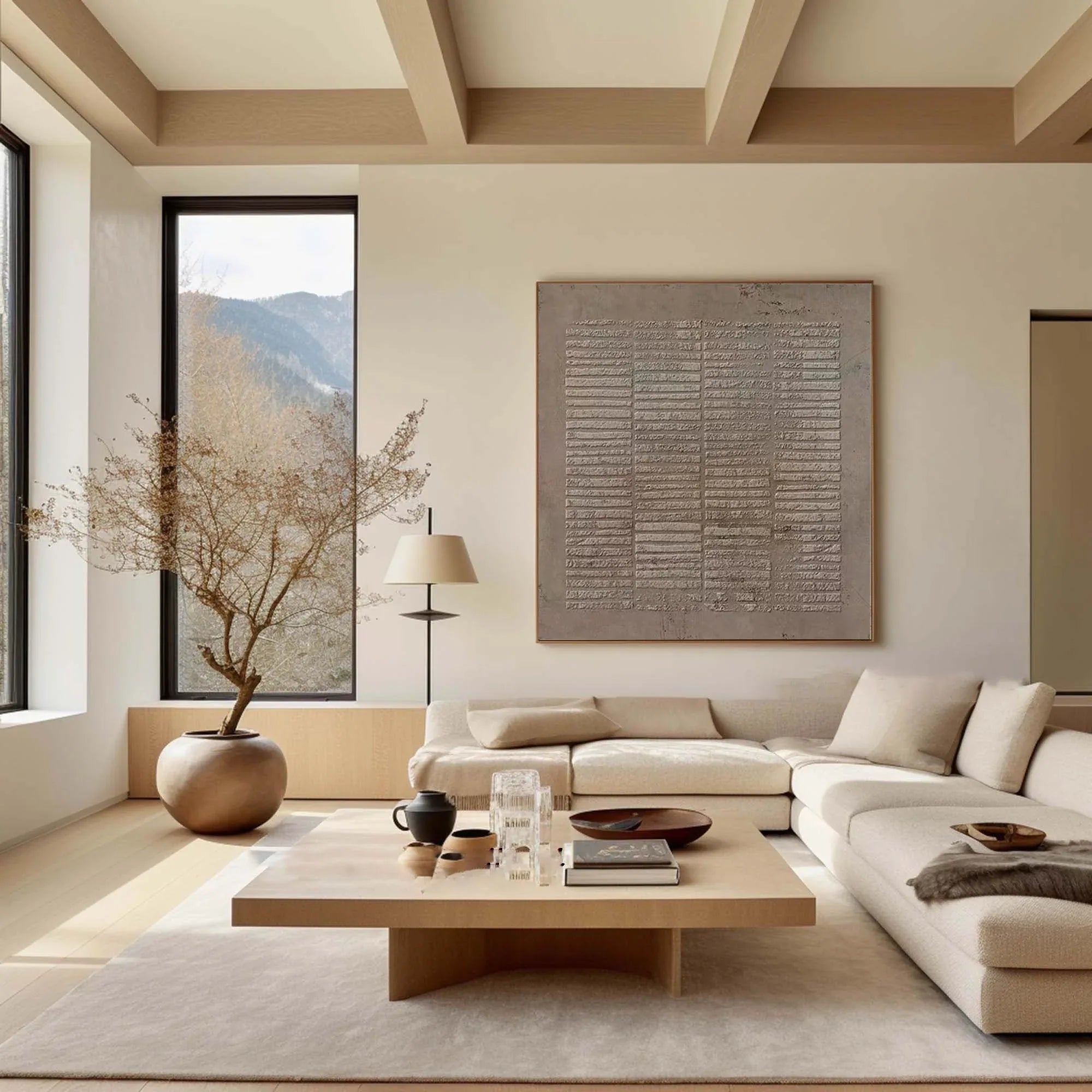 Serene Textures-Hand Drawn Light Brown Geometric Vertical Stripe Wall Art#WB11002