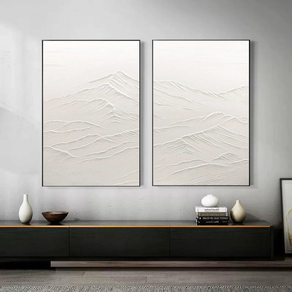 Ethereal Peaks Diptych SET OF 2-Wabi-Sabi Mountain Texture Wall Art