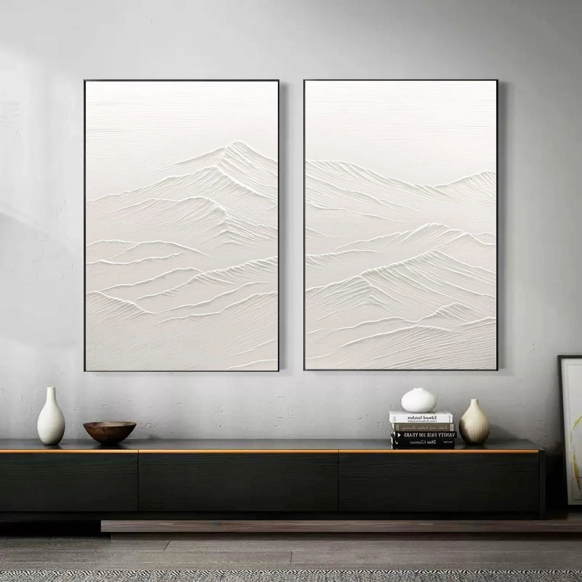 Ethereal Peaks Diptych SET OF 2-Wabi-Sabi Mountain Texture Wall Art