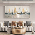 Golden Sails – Textured Abstract Sailboat Canvas Wall Art#AB14047
