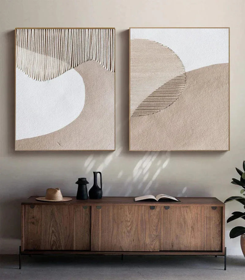 Duo of Curved Textures-Abstract Minimalist Dual Canvas Set with Textured Design SET OF 2