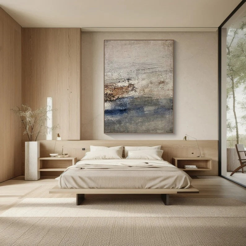 Calm Shoreline – Textured Blue Neutral Wabi-Sabi Abstract Art#AB14058