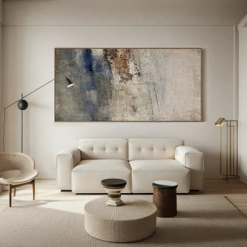 Calm Shoreline – Textured Blue Neutral Wabi-Sabi Abstract Art#AB14058