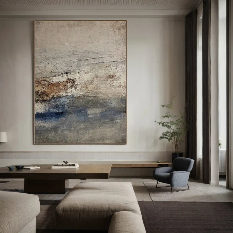 Calm Shoreline – Textured Blue Neutral Wabi-Sabi Abstract Art#AB14058