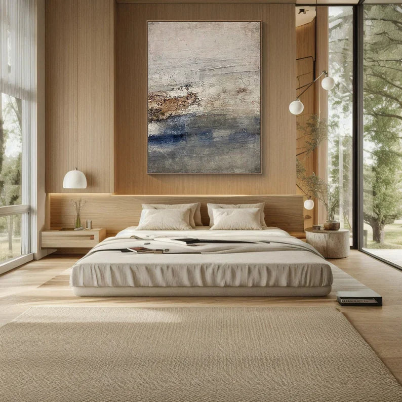 Calm Shoreline – Textured Blue Neutral Wabi-Sabi Abstract Art#AB14058