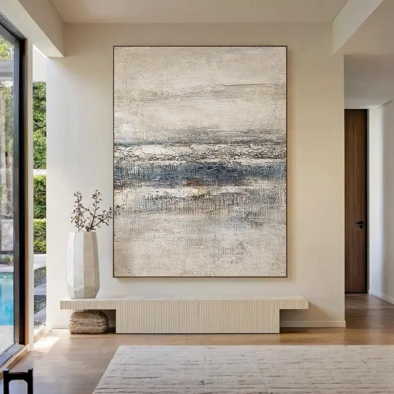 Misty Horizon – Blue Gray Textured Wabi-Sabi Abstract Canvas Art#AB14056