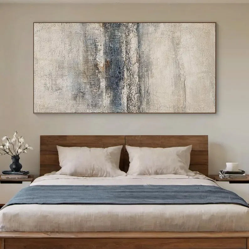 Misty Horizon – Blue Gray Textured Wabi-Sabi Abstract Canvas Art#AB14056