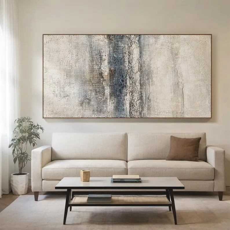Misty Horizon – Blue Gray Textured Wabi-Sabi Abstract Canvas Art#AB14056