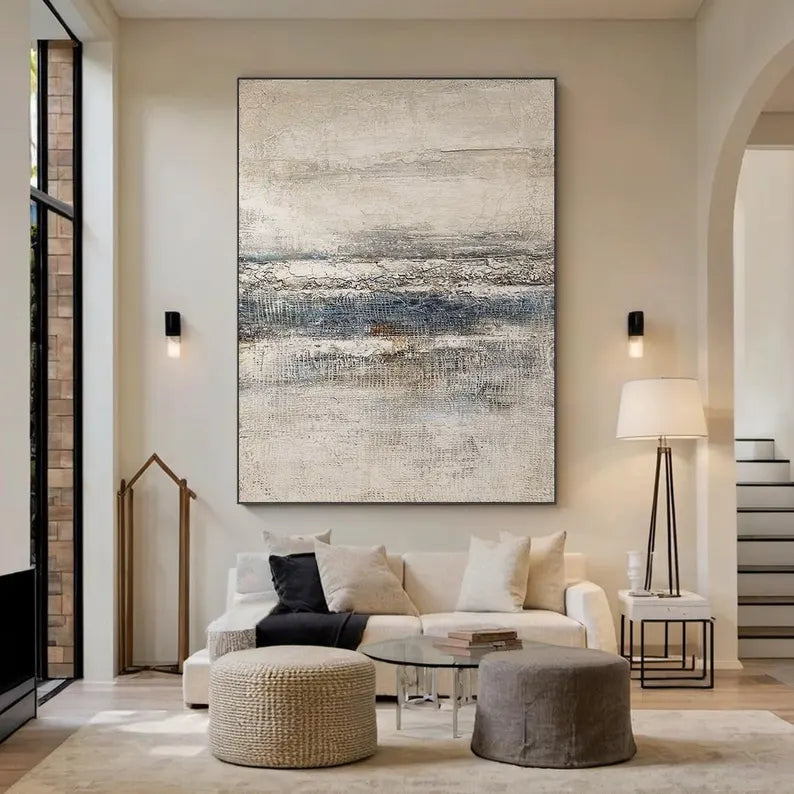 Misty Horizon – Blue Gray Textured Wabi-Sabi Abstract Canvas Art#AB14056