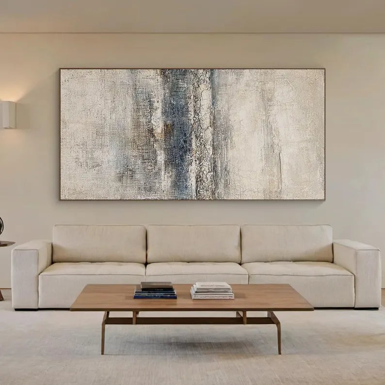 Misty Horizon – Blue Gray Textured Wabi-Sabi Abstract Canvas Art#AB14056