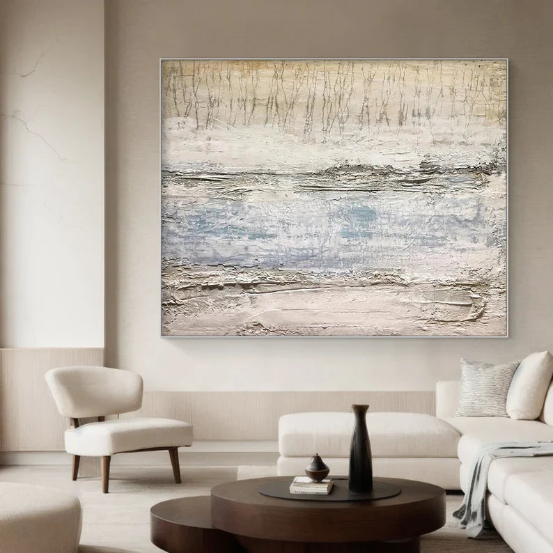 Soft Tides – Light Textured Coastal Wabi-Sabi Abstract Wall Art#AB14055