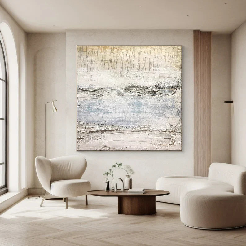 Soft Tides – Light Textured Coastal Wabi-Sabi Abstract Wall Art#AB14055