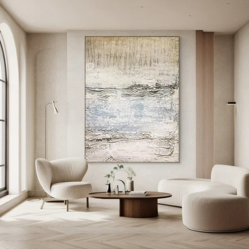 Soft Tides – Light Textured Coastal Wabi-Sabi Abstract Wall Art#AB14055
