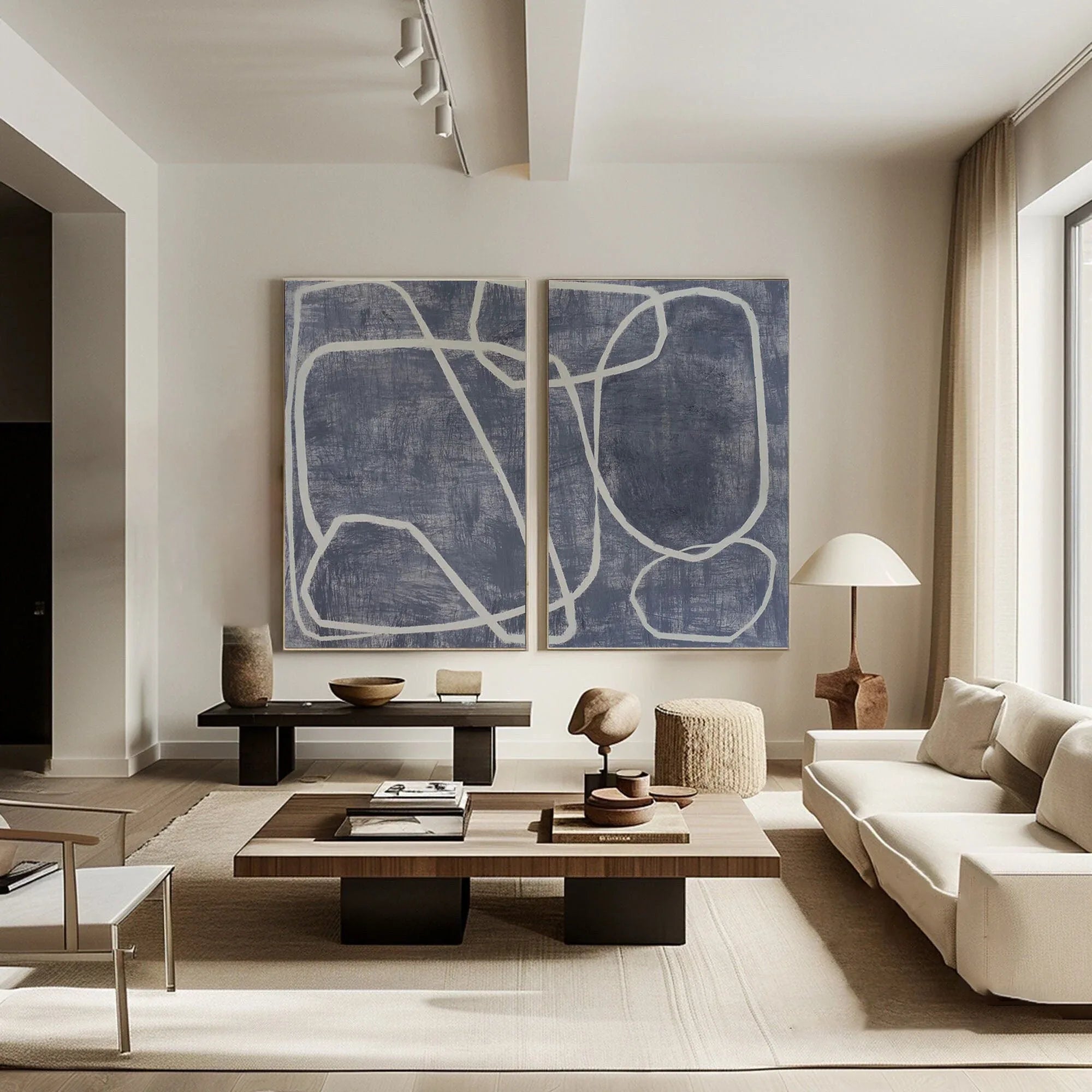 Abstract Dual Canvas Art - Dynamic Geometric Linework SET OF 2