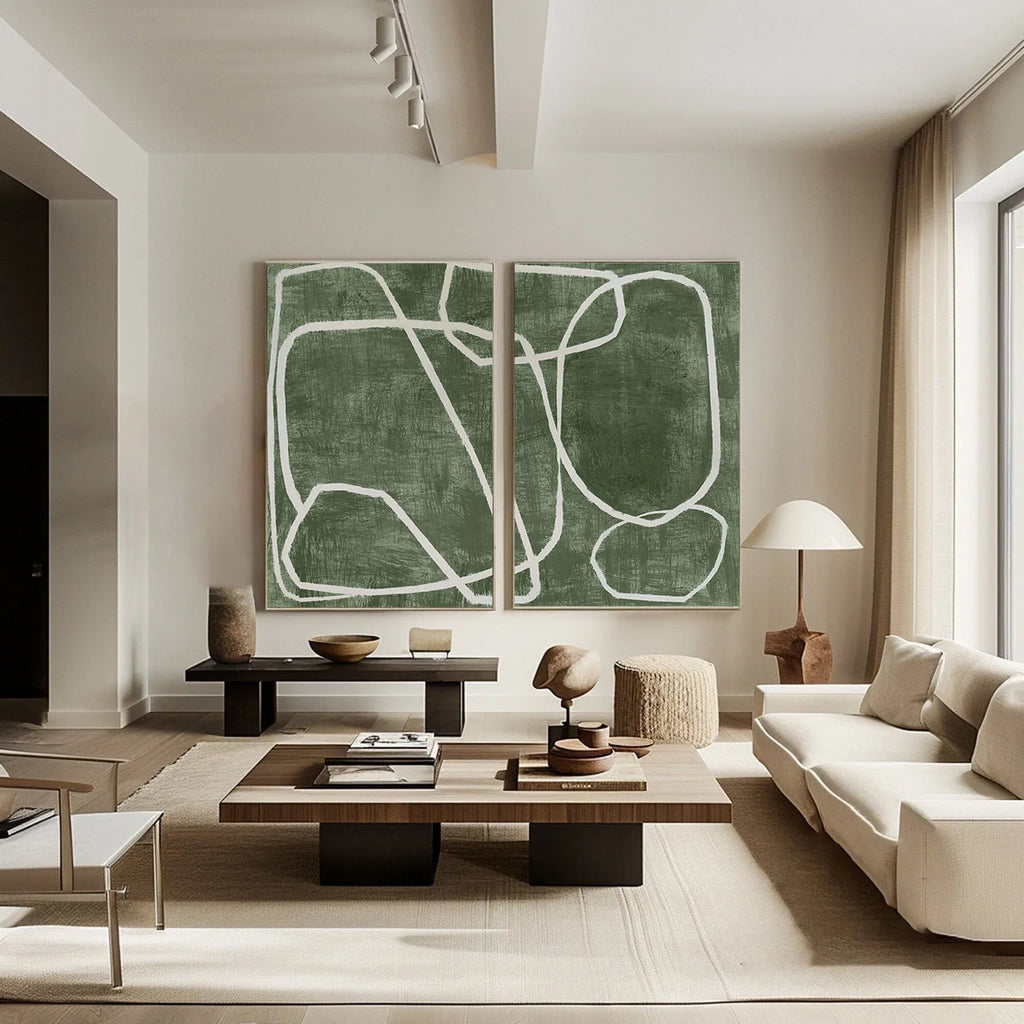 Emerald Dual Canvas Art - Geometric Minimalist Lines SET OF 2