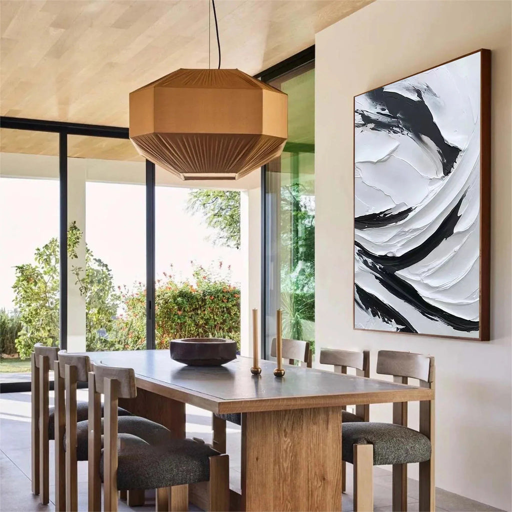 Dynamic Flow-Modern Minimalist Black and White Texture Thick Painted Abstract Wall Art