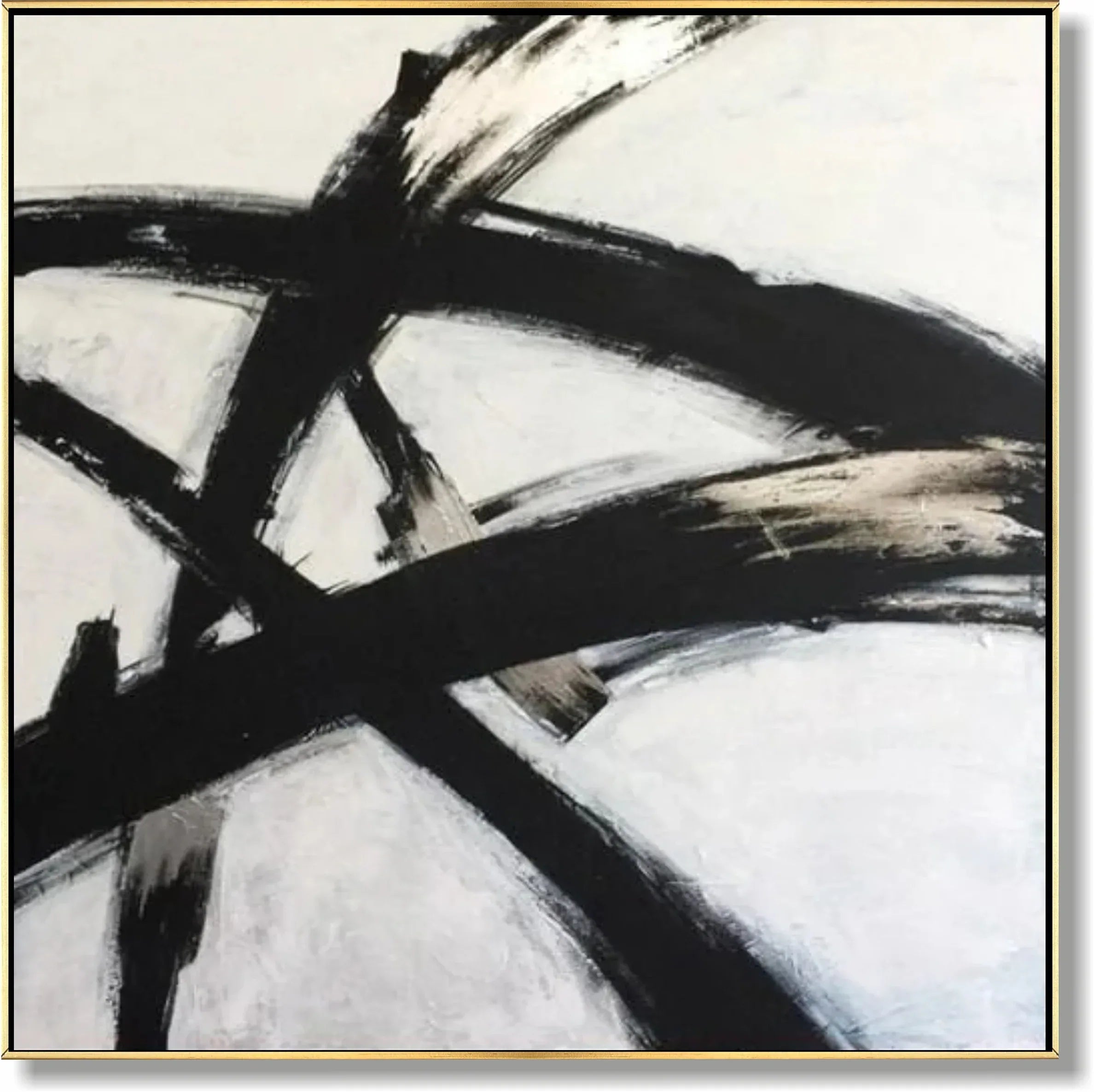 Simplicity in Lines-Minimalist Abstract Black and Gold Brushwork Dance Texture Wall Art