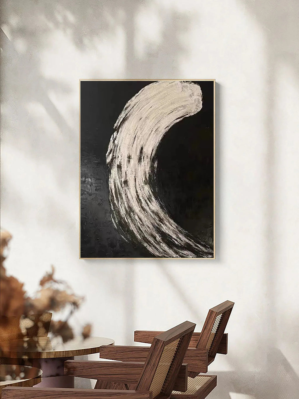 Eclipse Flow-Modern Minimalist Abstract Black and White Curved Texture Wall Art