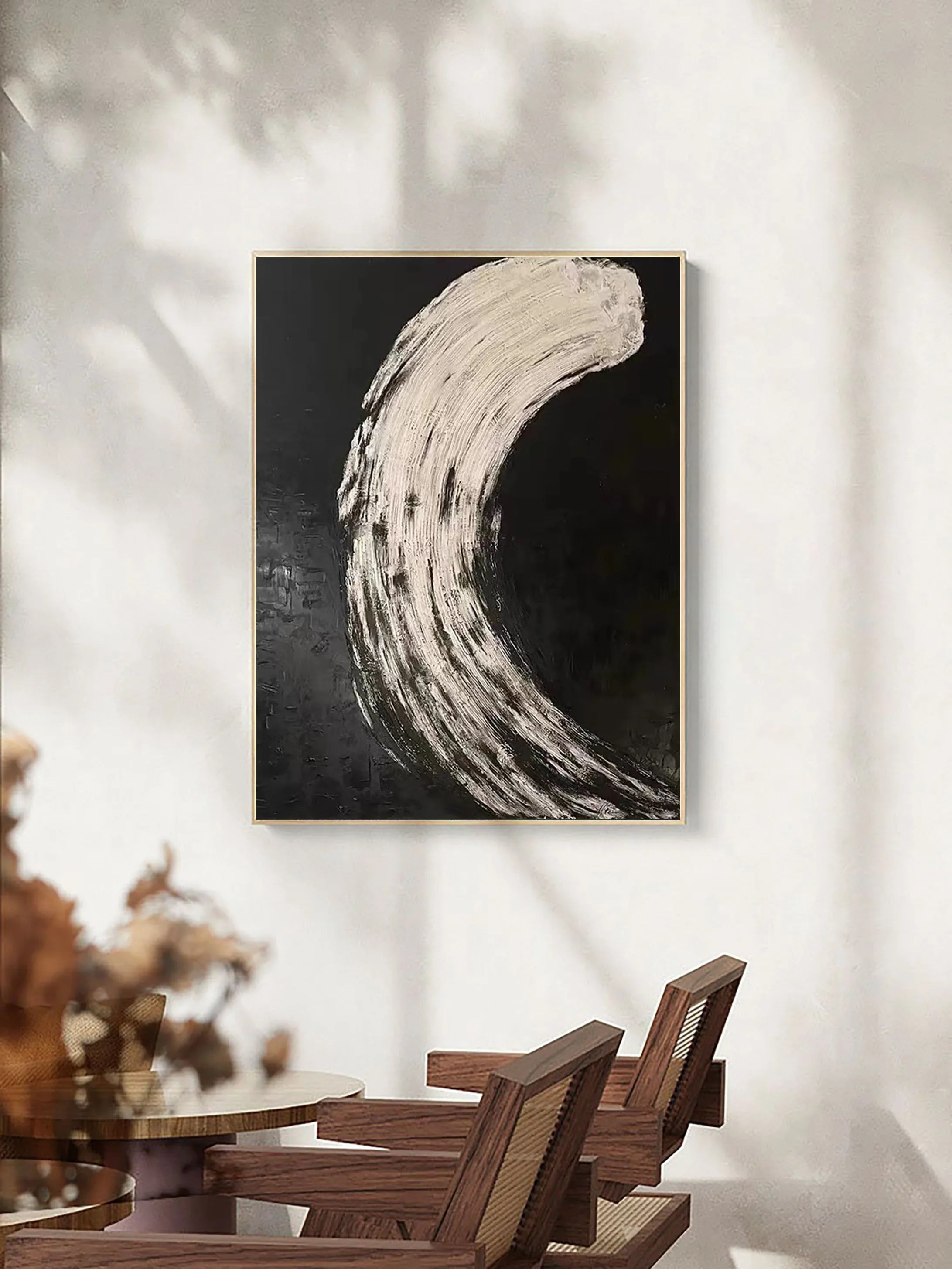Eclipse Flow-Modern Minimalist Abstract Black and White Curved Texture Wall Art