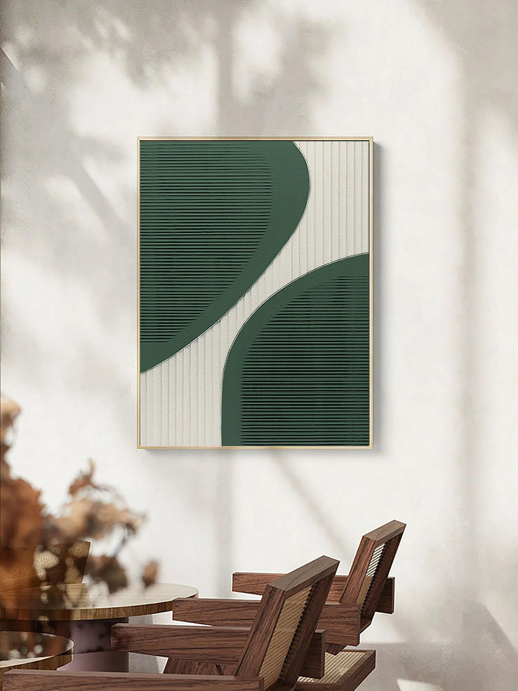 Curved Harmony-Modern Minimalist Green and White Curved Geometric Abstract Wall Art