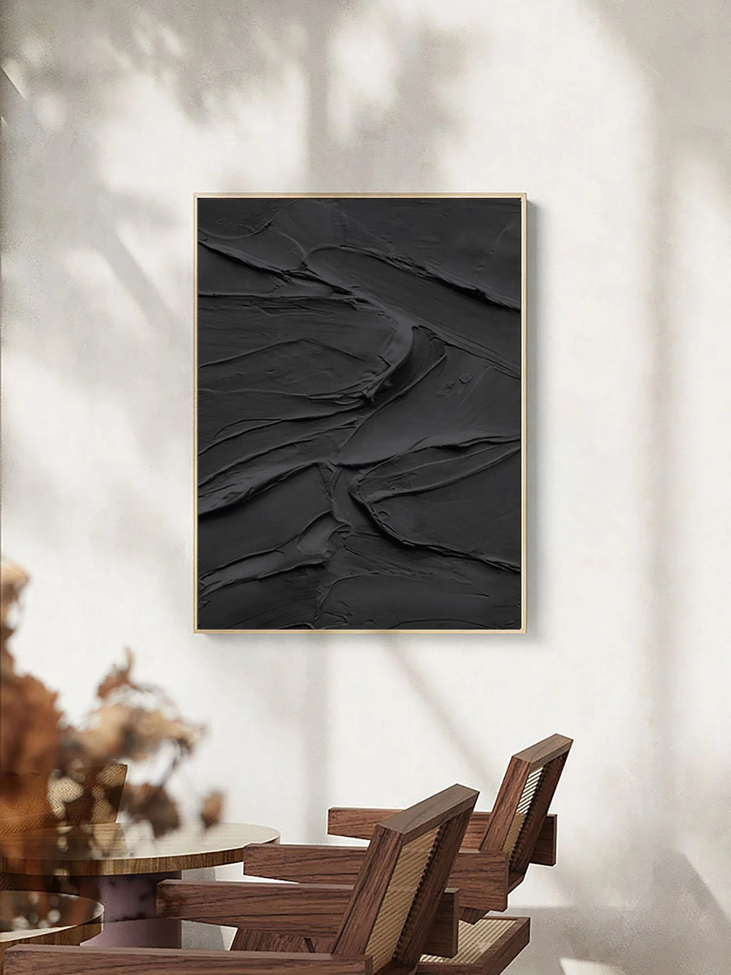 Midnight Layers-Modern Minimalist Home Black Abstract Texture Wall Art