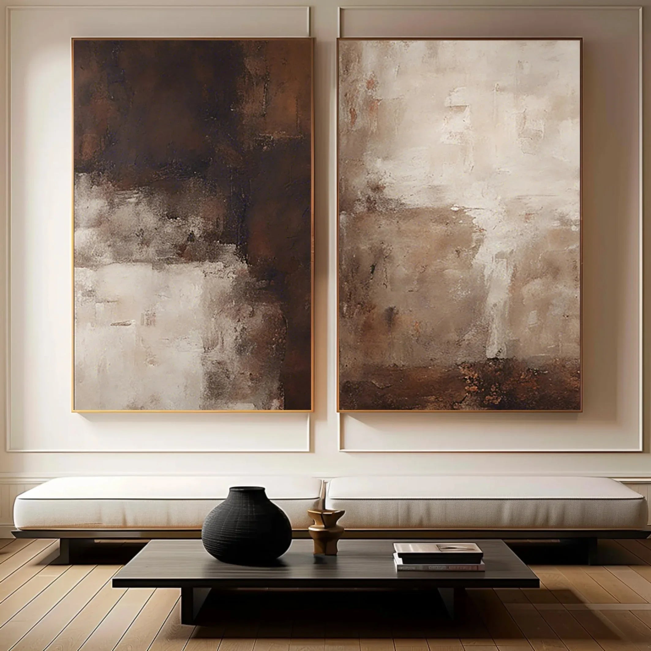 Earthy Elegance Abstract Diptych Set Of 2 - Double-Sided Vertical Banner Abstract Texture Wall Art in Earthy Colors