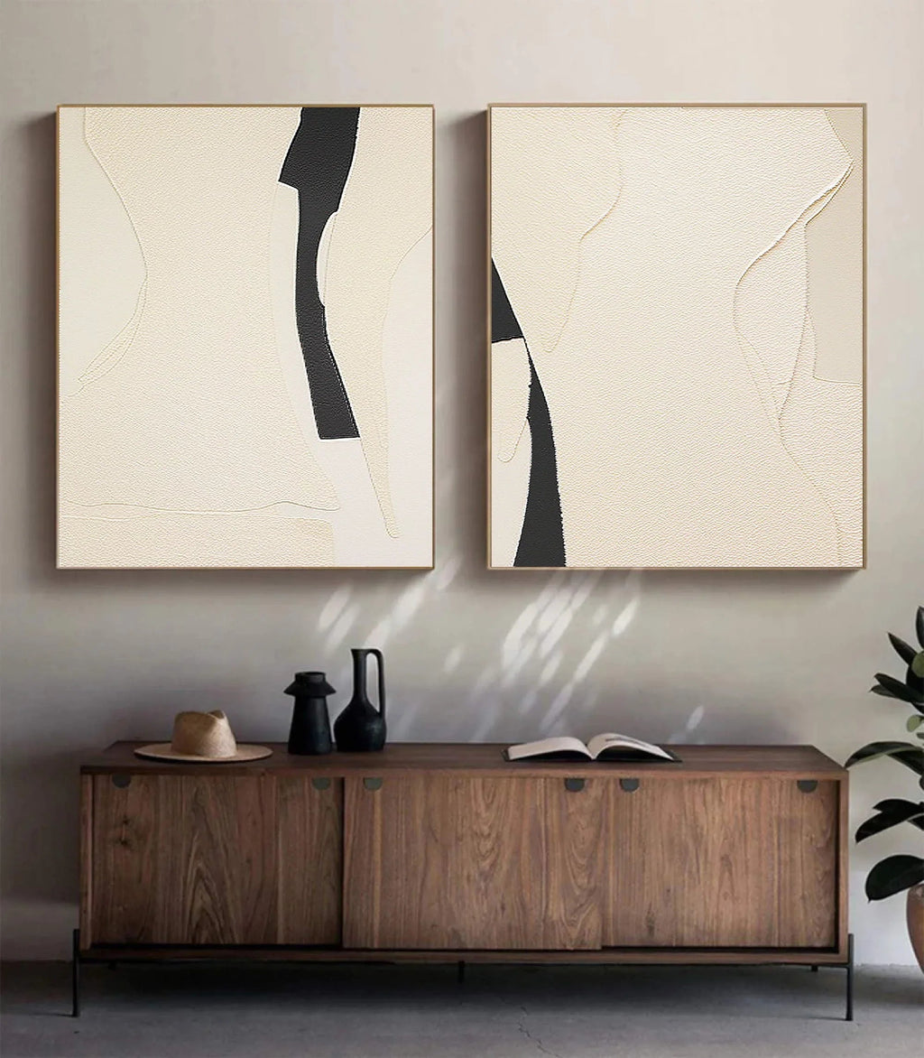 Modern Silhouettes SET OF 2-Minimalist Abstract Texture Symmetrical Wall Art