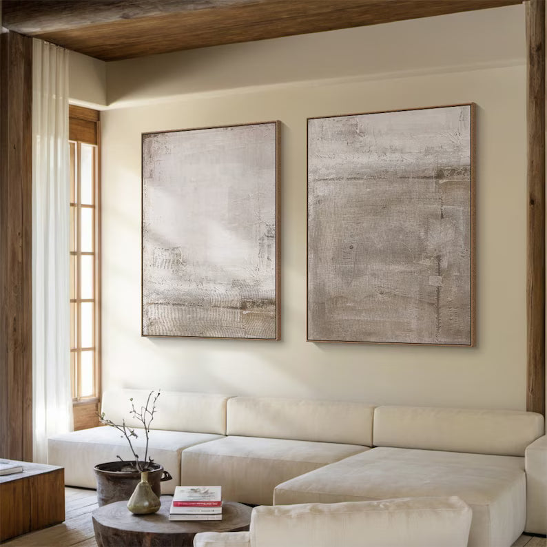 Soft Silence – Neutral Textured Abstract Wall Art Set of 2#AB14028
