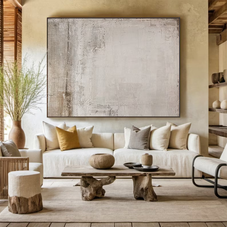 Quiet Light – Minimalist Neutral Textured Abstract Wall Art in Soft Beige and Ivory#AB14023