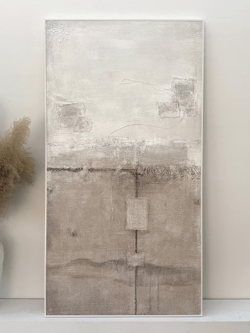 Quiet Light – Minimalist Neutral Textured Abstract Wall Art in Soft Beige and Ivory#AB14023