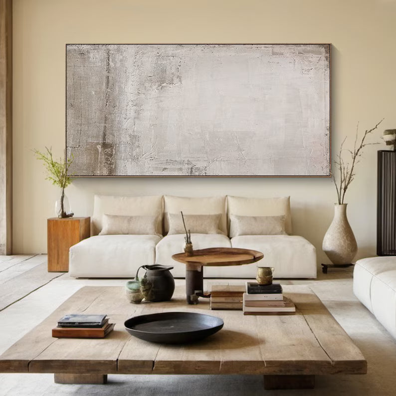 Quiet Light – Minimalist Neutral Textured Abstract Wall Art in Soft Beige and Ivory#AB14023