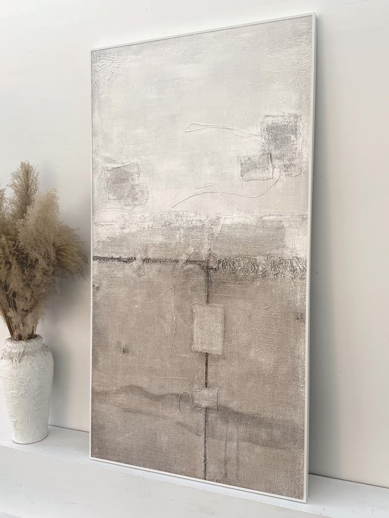 Quiet Light – Minimalist Neutral Textured Abstract Wall Art in Soft Beige and Ivory#AB14023