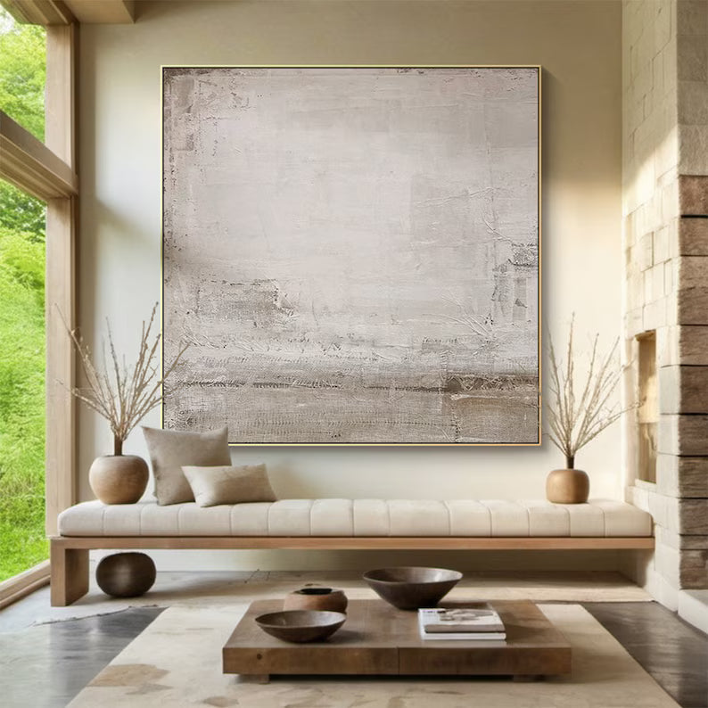 Quiet Light – Minimalist Neutral Textured Abstract Wall Art in Soft Beige and Ivory#AB14023