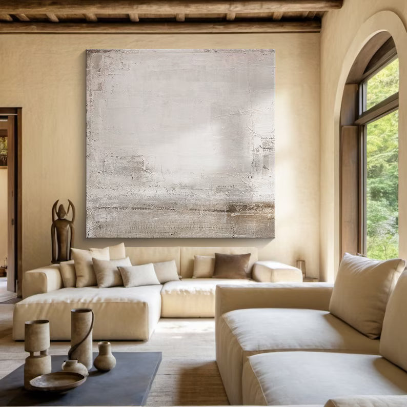 Quiet Light – Minimalist Neutral Textured Abstract Wall Art in Soft Beige and Ivory#AB14023
